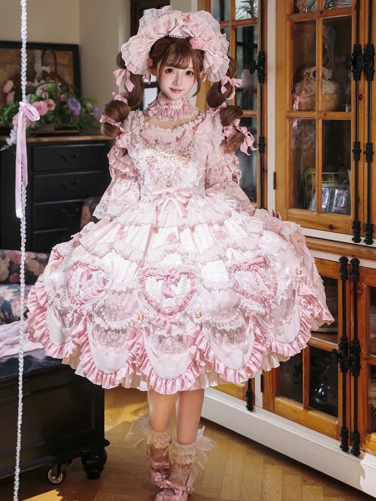 Embroidery Details Light Bead Pink Floral Hanayome Rosette Lolita and Dress Chain