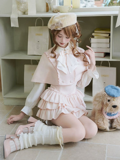 Style Two-Piece Pink Cape Ruffled Bow Jirai + Kei Design Pure Fake Dress
