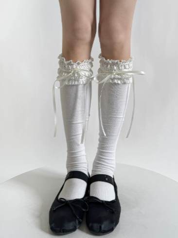 Sweet Lace-Trimmed Ribbon Bow Stockings by Fantasy Doll