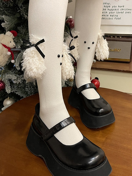 ブラック/ホワイトのスイートパピーイヤーリボンタイツ