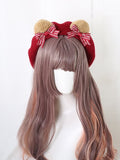 Dark 2 Lolita Baskenmütze Ohr Bowknot Optionen Rot Bär Stil-Süß Abnehmbar mit