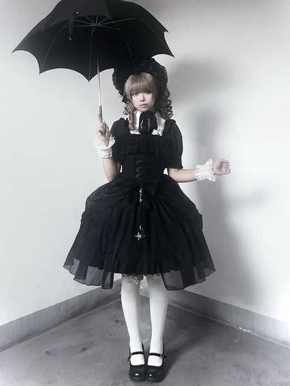 Black with Jumper Gothic Overlay Drawstring Boned Detachable Waist Lolita Skirt
