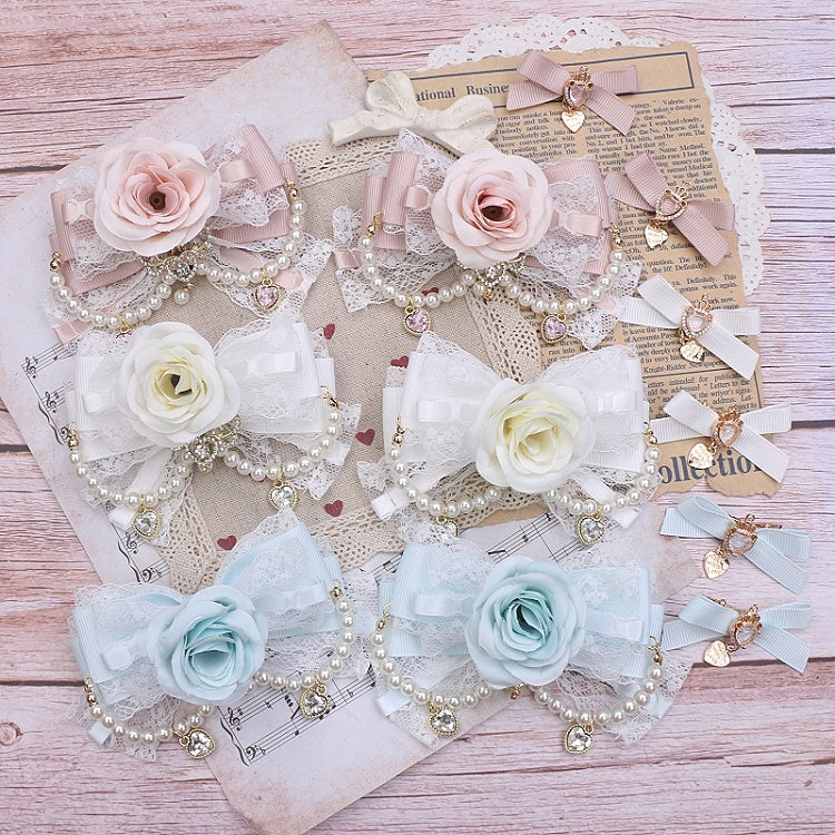 Floral Color Kei Pearl Hairclip 6 Options Chain Jirai Bowknot