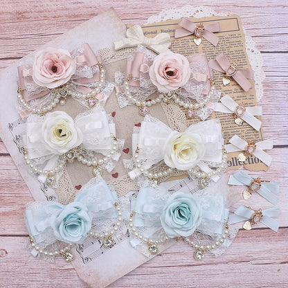 Floral Color Kei Pearl Hairclip 6 Options Chain Jirai Bowknot