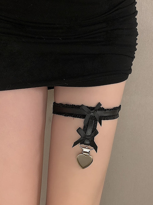 Details Bowknot Schwarz Y2K Strumpfband Rüschenbesatz