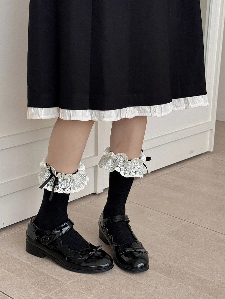 Socks Ribbed Ruffle Bow with Cuffs Lace