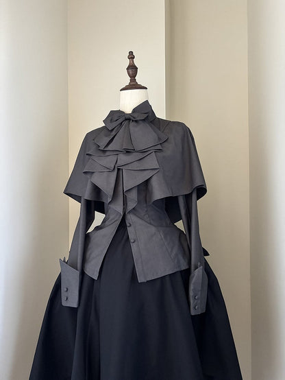 Jabot Cape with Lolita Gray Dark Design Shirt Ouji Bowtie Gothic