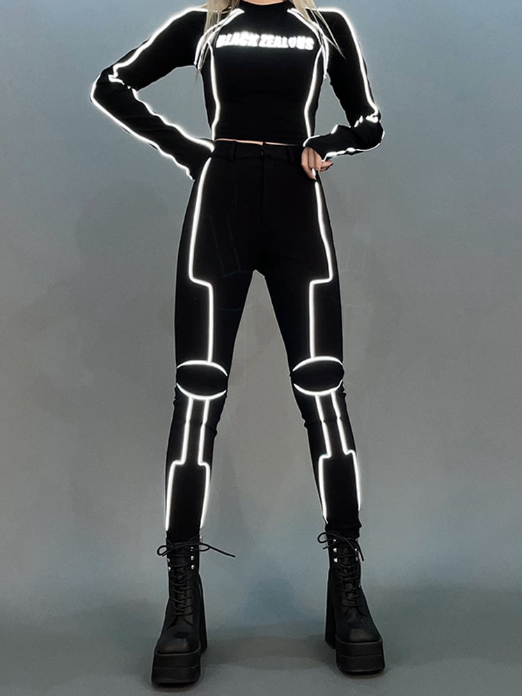 Hose High Reflective Bikecore Futuristische Taille Cyberpunk