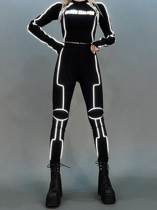 Hose High Reflective Bikecore Futuristische Taille Cyberpunk