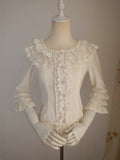 Vintage Round Neck 3/4 Trumpet Sleeve Lolita Blouse