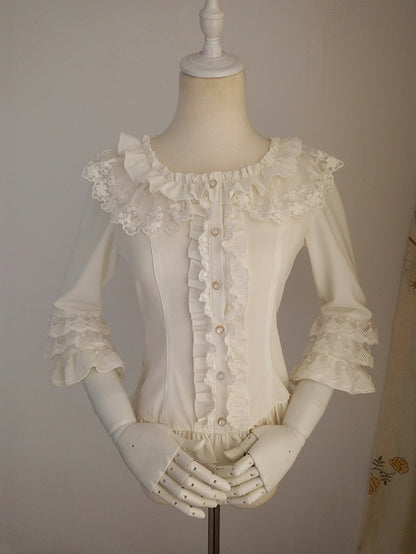 Vintage Round Neck 3/4 Trumpet Sleeve Lolita Blouse