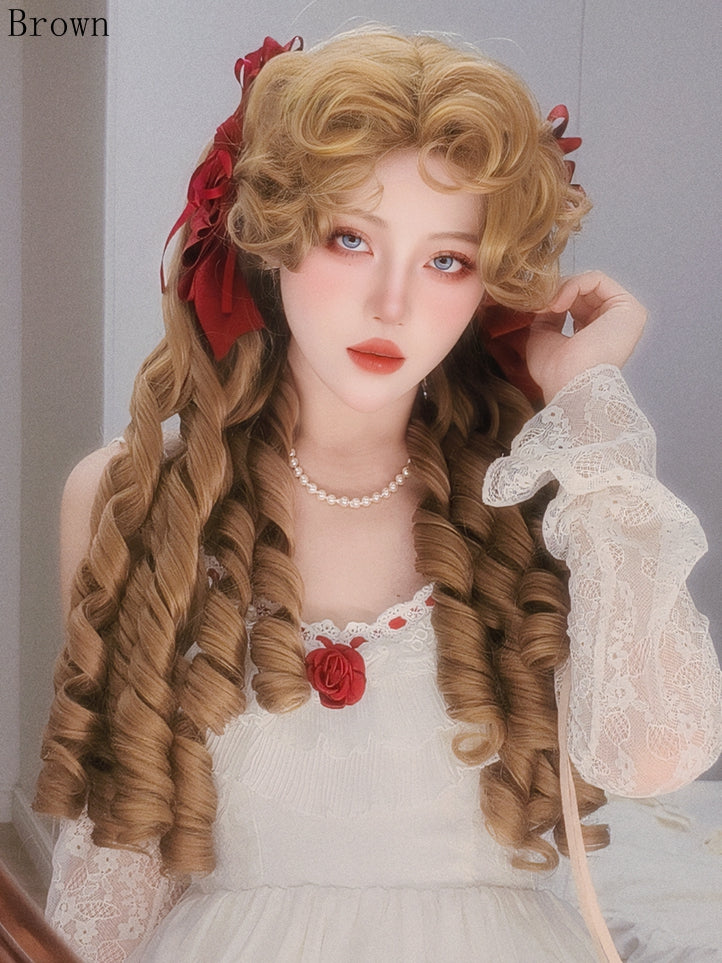 ウィッグ ブラウン/ブラウン/ブラック クリップ ショートクロー ダブルローマン+ポニーテール ライトカーリーバング 50CM