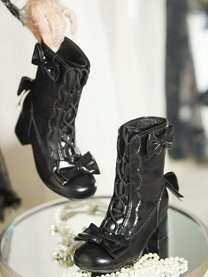 Black Accents Sweet with Edges Scalloped and Boots Bow Lolita