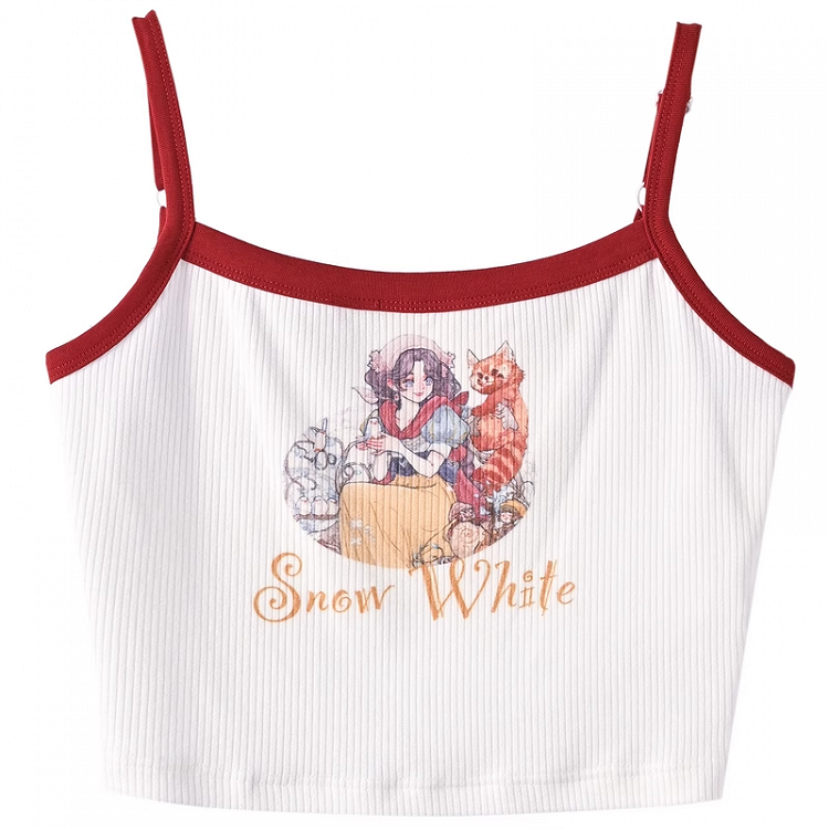 Snow White Vibes Contrast White Graphic Cami Top Red Trim Cropped