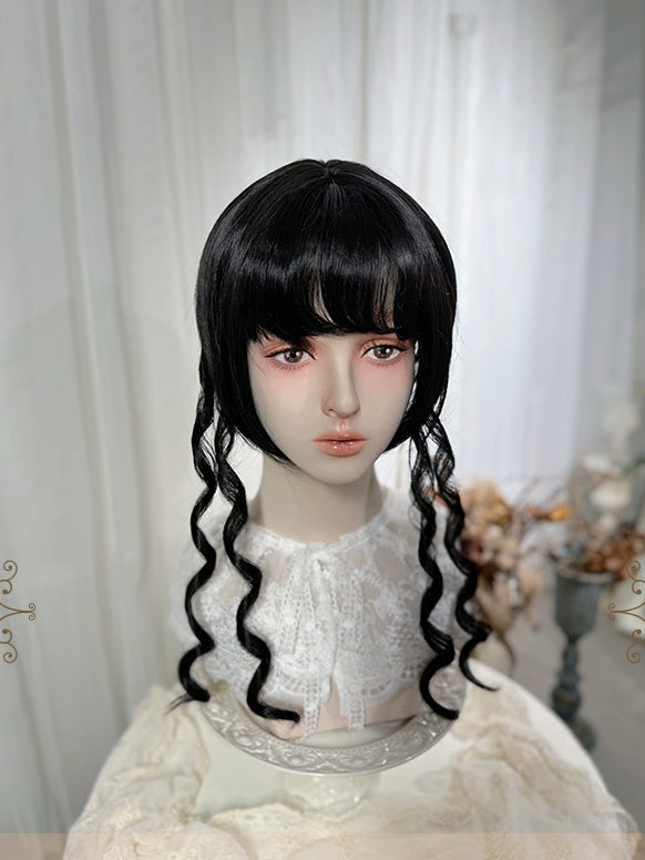 Clips Two Length Black Ponytails Claw Wigs Bangs 48cm With Curly +