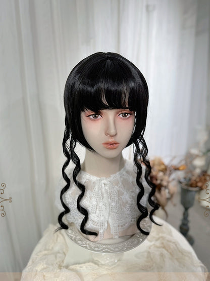 Clips Two Length Black Ponytails Claw Wigs Bangs 48cm With Curly +