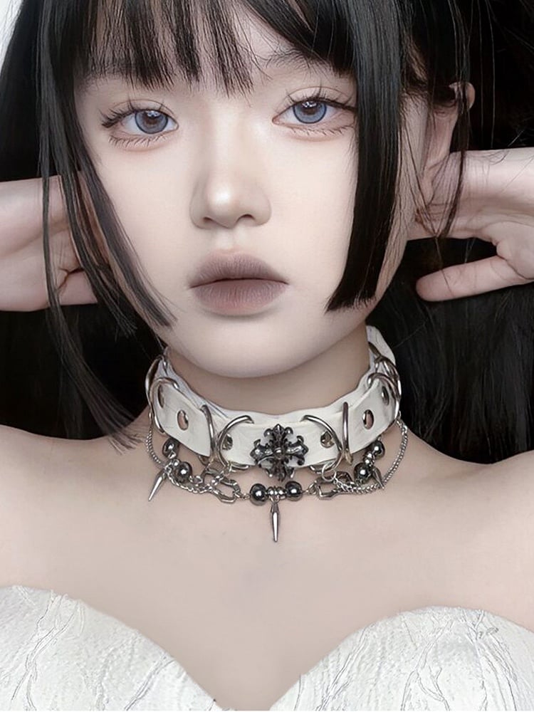 Rings Chain Punk Metal Choker White