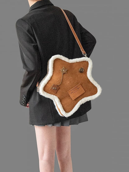 Feel A Metal And In Vintage Brown Small-Sized Plush Pins Star-Shaped 2-Way Backpack With Labels