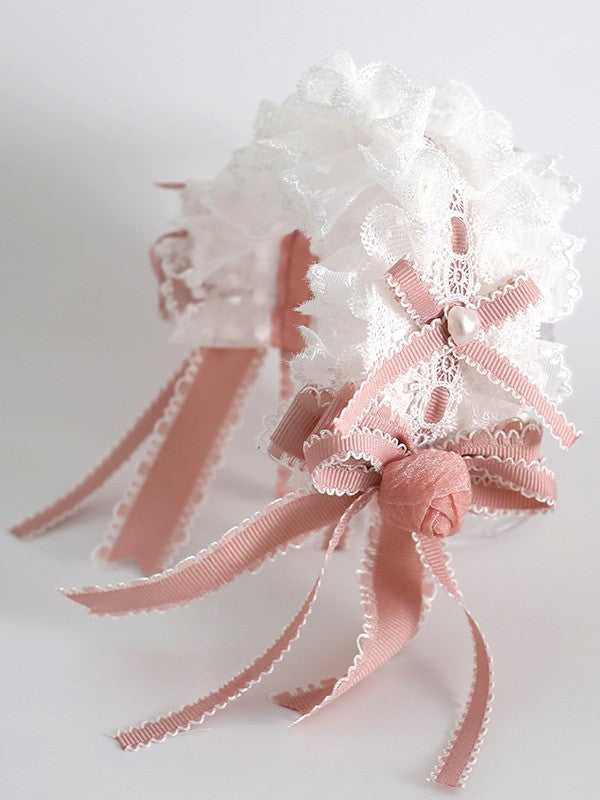 Design WeißRosa Blumen Bowknot KC Trim Details Süße Spitze Lolita