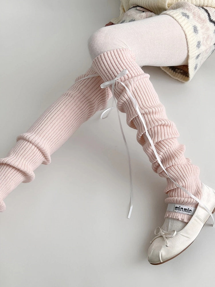 (3 Ribbed Bow Detachable Colors) Leg Warmers