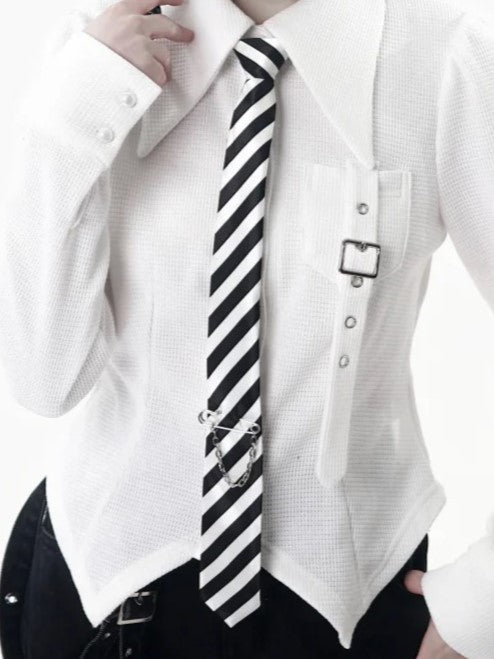 Striped Detail Black with Pin White Necktie