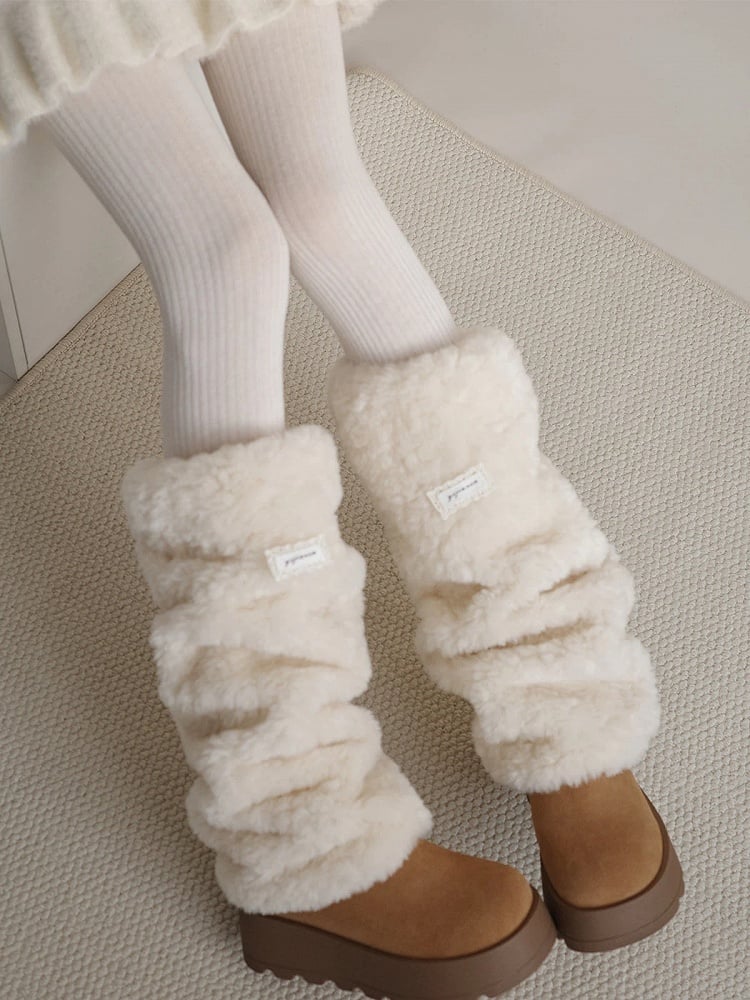 Beige/Brown Warmers Leg Long 50cm Slouchy Faux Fur