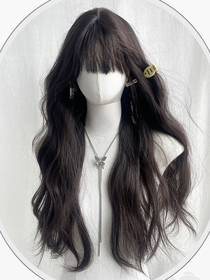 ブラックティーロングウェーブウィッグ（エアバング付き）