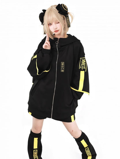Jacket Sweatershirt Up Luminous Jirai Cyberpunk Kei Front Zip