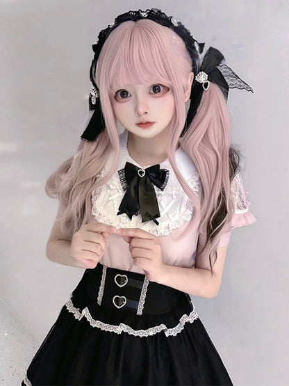 Wavy 65CM Black Air Wig Bangs Highlight Pink with