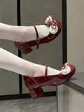 PU Bow Sweet 5cm Janes Golden Heart Heeled - Charm Accents Mary Red