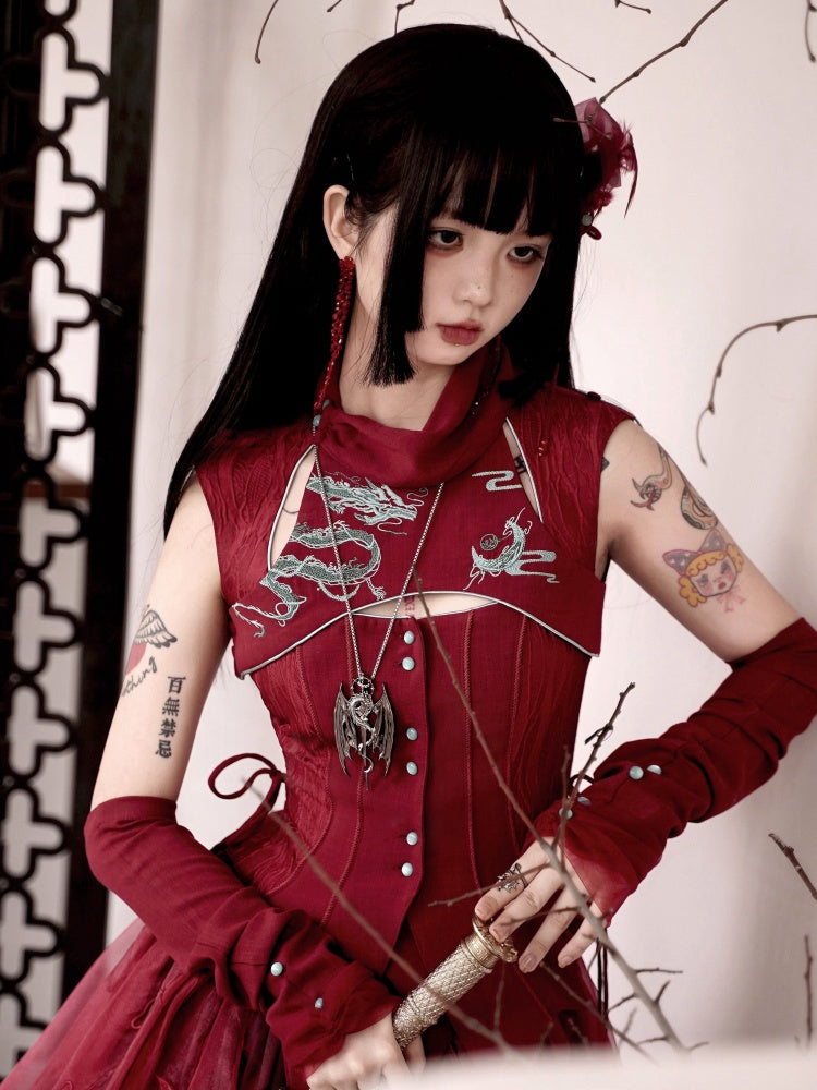 Gothic Dragon and Sword Pendant Necklace