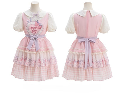 Kragen Rosa Lolita Kleid Rock Erdbeerkuchen Stickerei Sweet Peter Pan Tiered