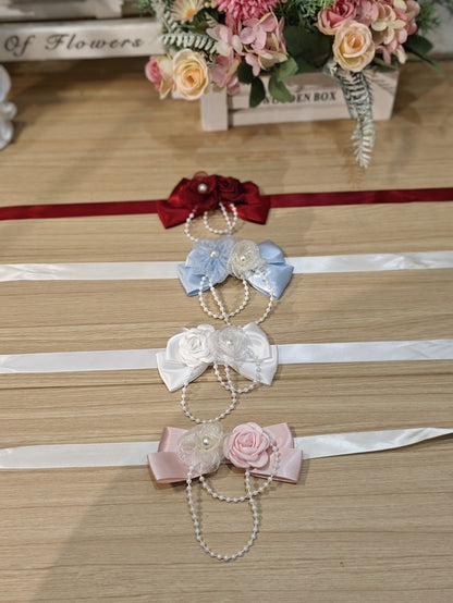 Flower Red Beige Pink Choker / Blue White