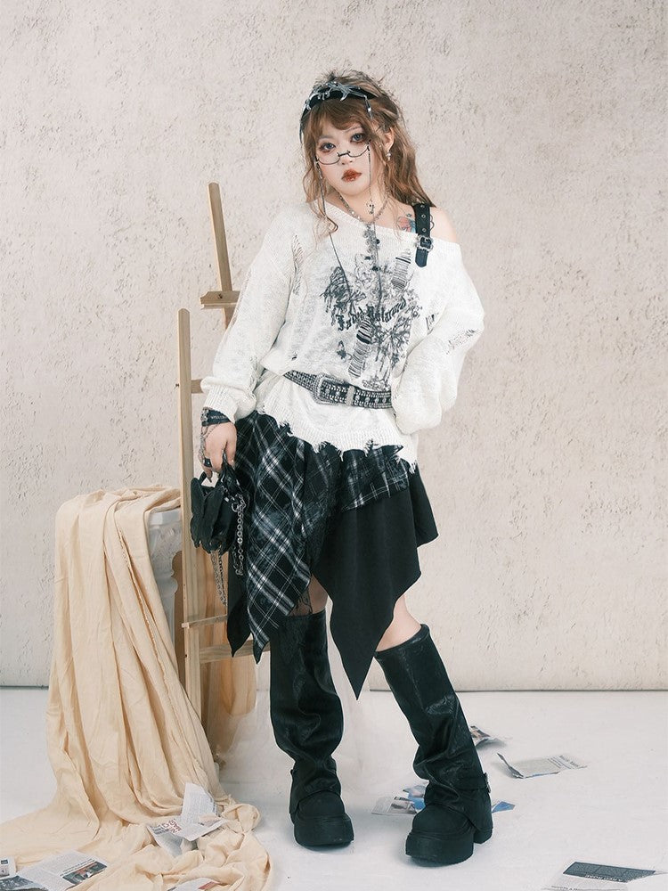 Plaid Hem Handkerchief Size Embroidered Lace with Black Skirt Layer Patchwork Plus Star