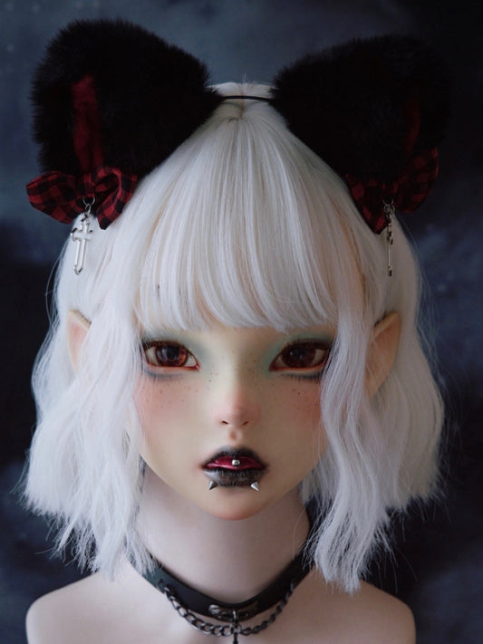 Schwarz KC Und Mit Kreuz Katze Bowknot Ohr Charme Rot Design Plaid Muster