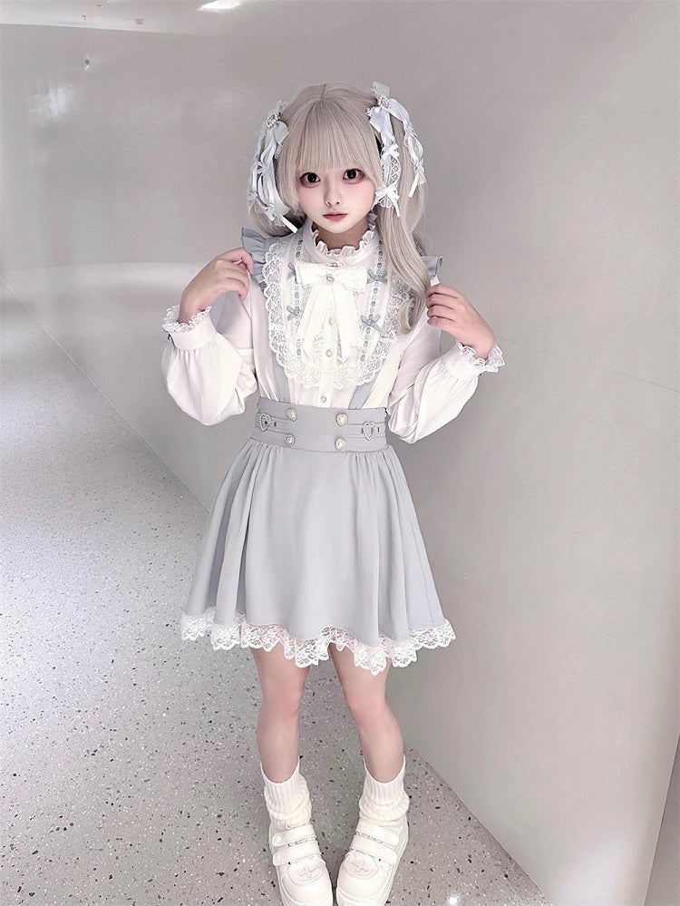 Kei and Decorative Beaded Dress Buckles Jirai Heart Buttons with Dusty Overall Sleeve Flutter Blue