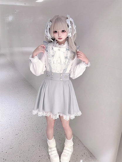 Kei and Decorative Beaded Dress Buckles Jirai Heart Buttons with Dusty Overall Sleeve Flutter Blue