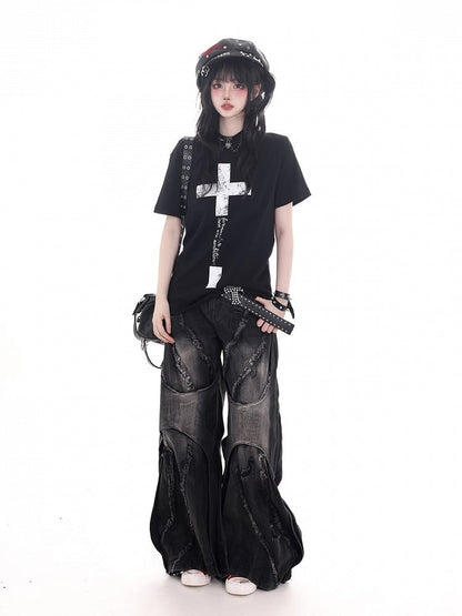 Black Cross Print Tee - KNOW8 Online Shop