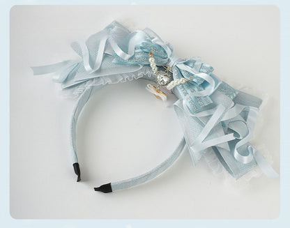 Lolita Blaue Perlenkette mit großer Schleife und Herzanhänger-Spitzenbesatz KC