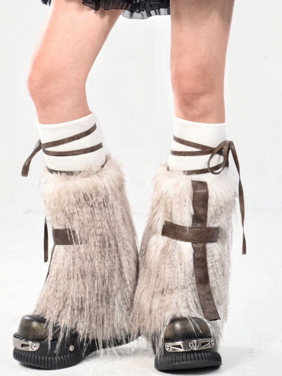 コーヒーゴシックPUクロスシャギーレッグウォーマー