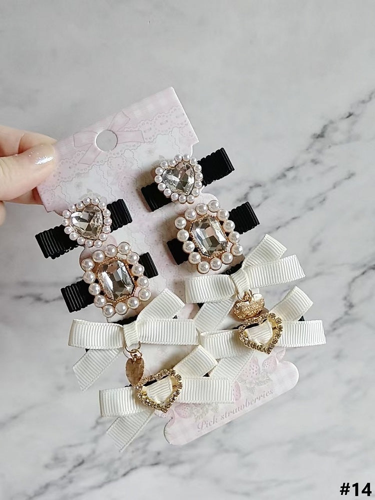 14 Color Rhinestone Pearl Hairclips Kei Heart Options Set Jirai