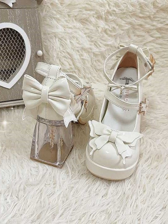 Design High Lolita Heels Snap with Platform White Hime Transparent Block Heel