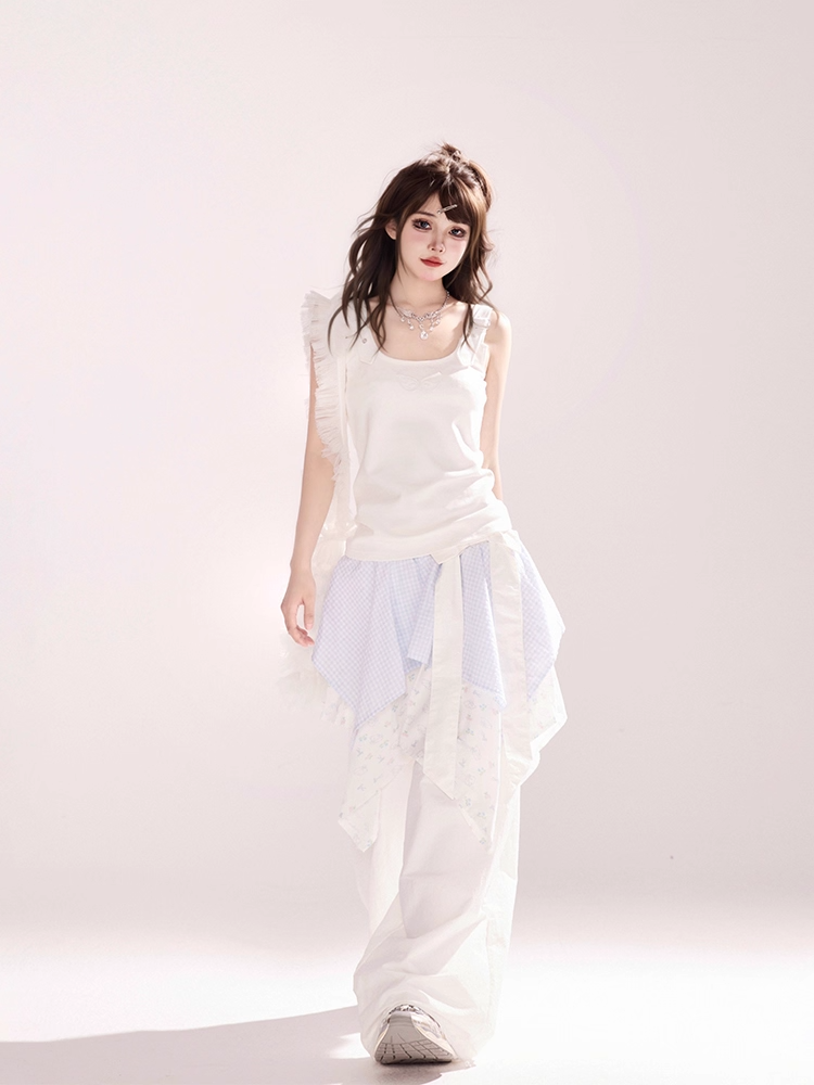 Shoulder White Angel Wings Design Back Tank Top Adjustable Straps