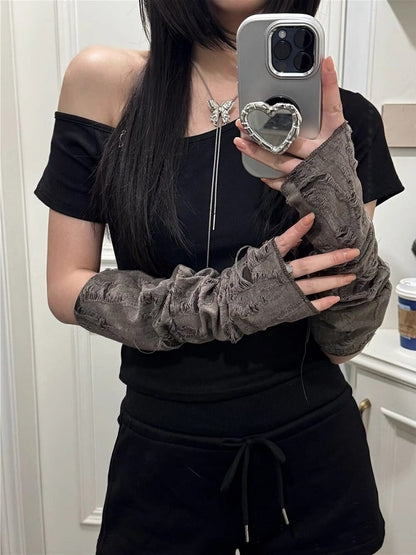 Sleeves Wasteland Distressed Style Design Arm Retro Y2K with