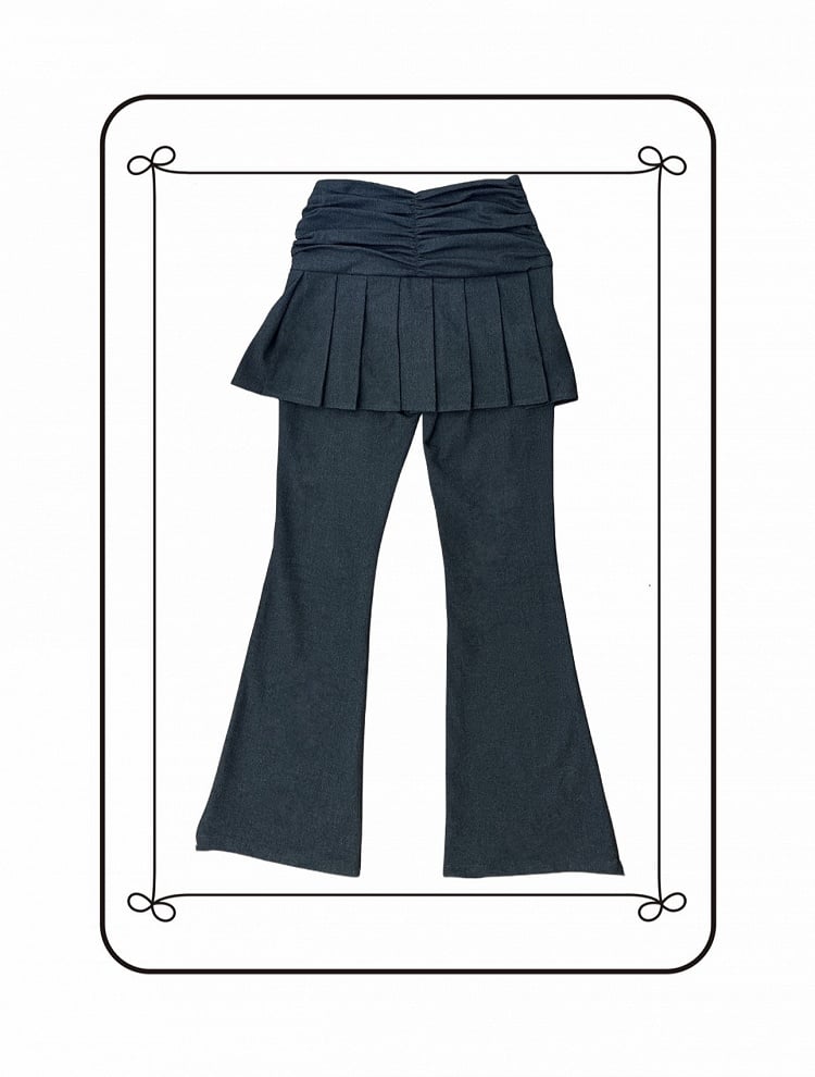 with Pleated Regular/Long Version Jeans Gray Skirt and Cross Flared Motif Dark
