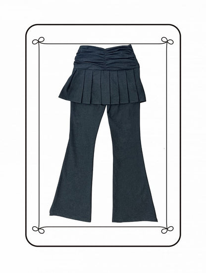 with Pleated Regular/Long Version Jeans Gray Skirt and Cross Flared Motif Dark