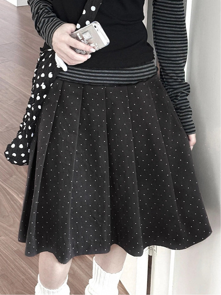 Skirt Pleated Polka Y2K Gray Dot