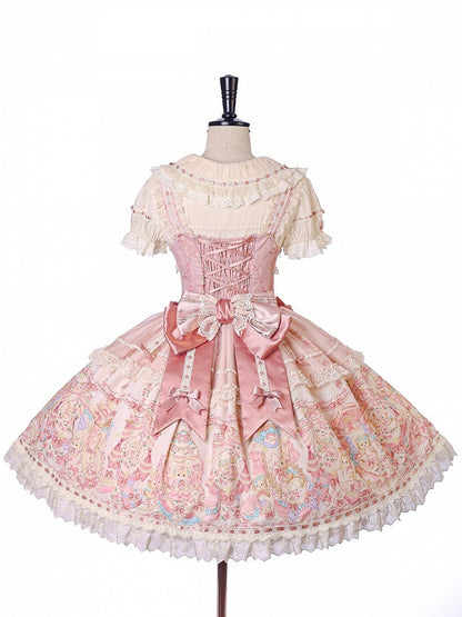 Doll Toy Bed Theme JSK Dress in Pretty Pink with Bow Accents - Alice Girl
