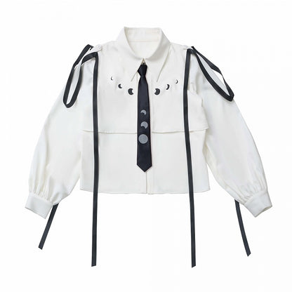 ワインレッド/ホワイトリボンムーンシャツ（ネクタイ付き）