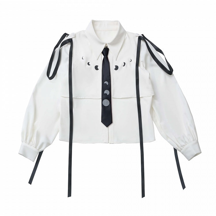 Print Wine Red/White A With Moon Tie Ribbon Shirt